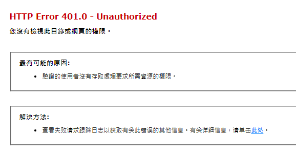 HTTP Error 401.0 - Unauthorized